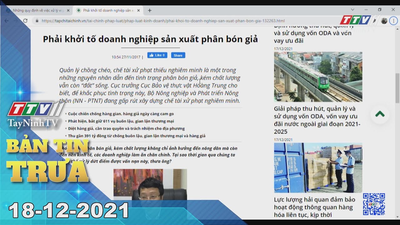 BẢN TIN TRƯA 18/12/2021 | Tin tức hôm nay | TayNinhTV
