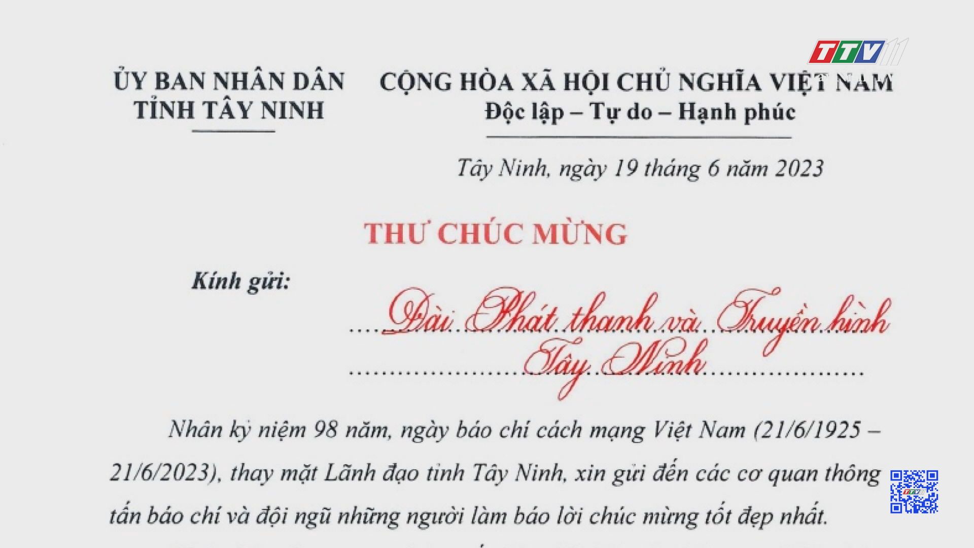 Chủ tịch UBND tỉnh Tây Ninh gửi thư chúc mừng Kỷ niệm Ngày Báo chí Cách mạng Việt Nam | TayNinhTV